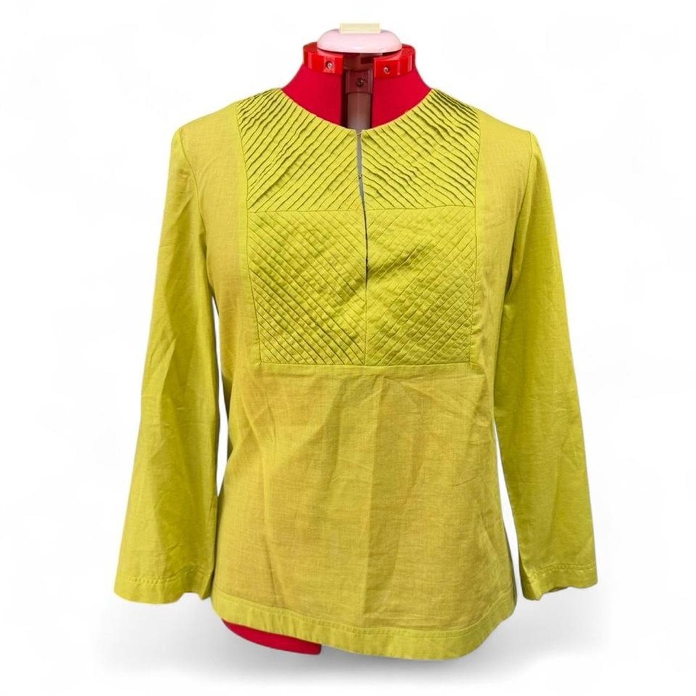 Tory Burch Chartreuse Green Cotton Top Pleated & Eye & Hook Closure Size 12